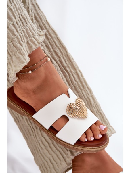 Women's flat sandals with golden decoration white Karinma