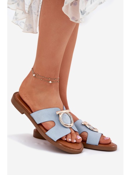 Women's Flat Heeled Sandals with Decoration Vinceza 17381 Blue