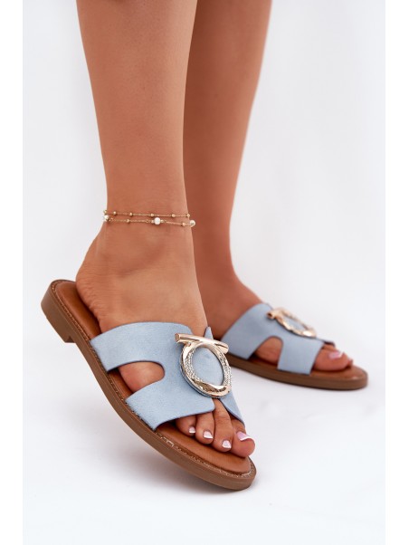 Women's Flat Heeled Sandals with Decoration Vinceza 17381 Blue