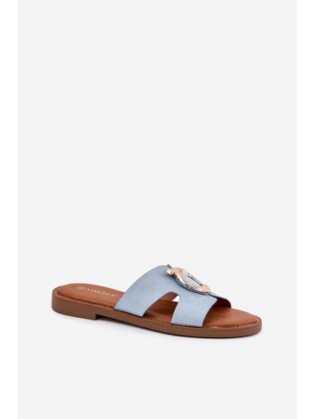 Women's Flat Heeled Sandals with Decoration Vinceza 17381 Blue