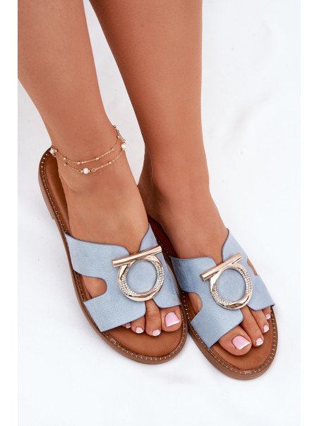 Women's Flat Heeled Sandals with Decoration Vinceza 17381 Blue