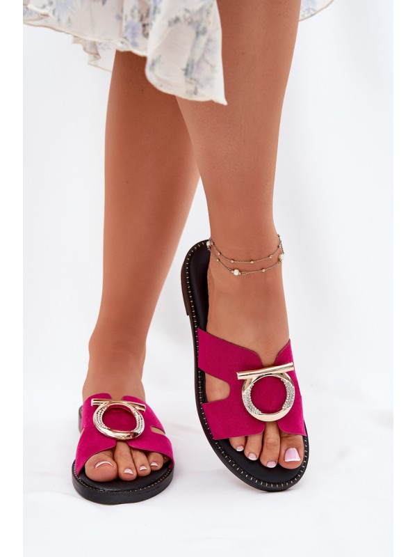 Women Slippers On Flat Heel With Decoration Vinceza 17381 Fuchsia