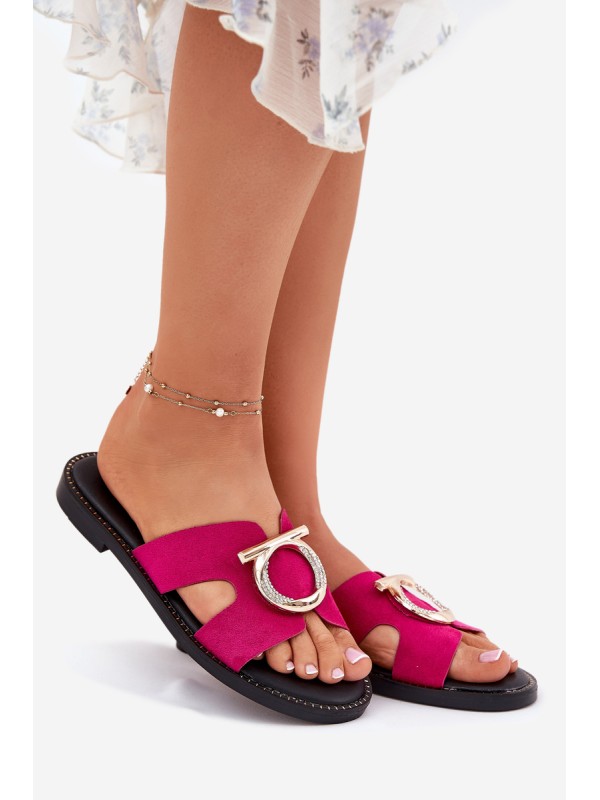 Women Slippers On Flat Heel With Decoration Vinceza 17381 Fuchsia 2