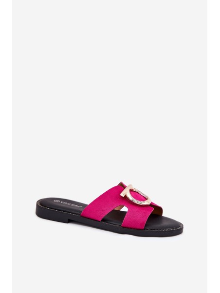 Women Slippers On Flat Heel With Decoration Vinceza 17381 Fuchsia