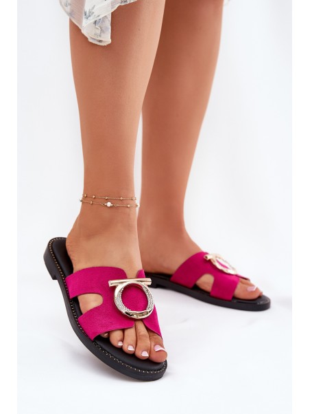 Women Slippers On Flat Heel With Decoration Vinceza 17381 Fuchsia