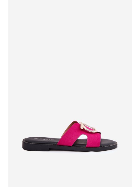 Women Slippers On Flat Heel With Decoration Vinceza 17381 Fuchsia