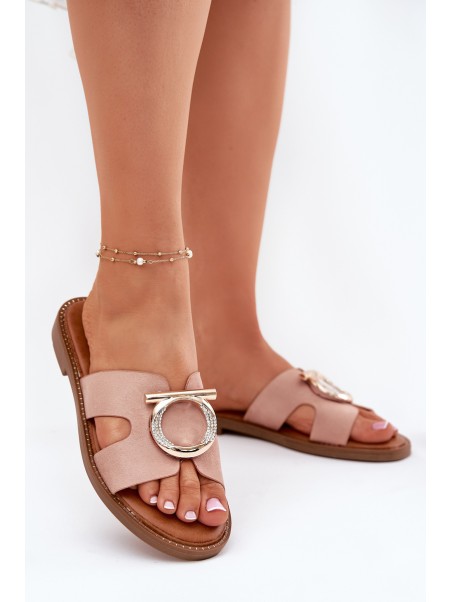 Women's flat sandals with decoration Vinceza 17381 beige