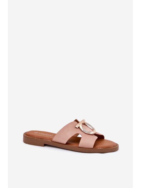 Women's flat sandals with decoration Vinceza 17381 beige