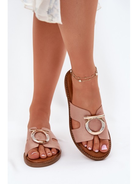 Women's flat sandals with decoration Vinceza 17381 beige