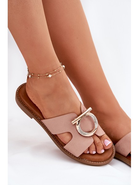 Women's flat sandals with decoration Vinceza 17381 beige