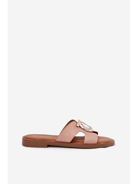 Women's flat sandals with decoration Vinceza 17381 beige