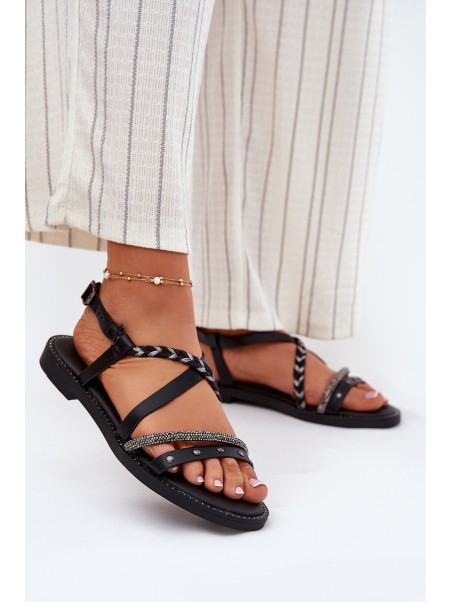 Flat Sandals With Decorative Straps Vinceza 17379 Black