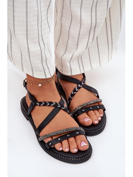 Flat Sandals With Decorative Straps Vinceza 17379 Black