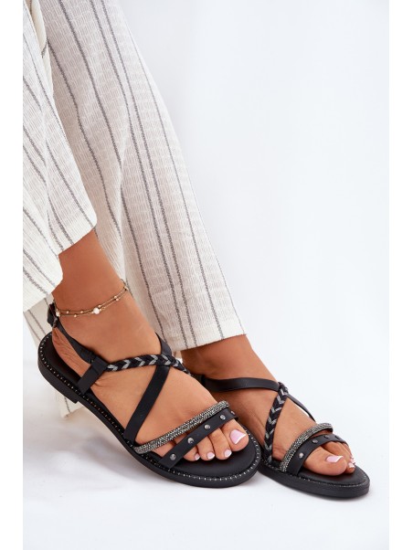 Flat Sandals With Decorative Straps Vinceza 17379 Black
