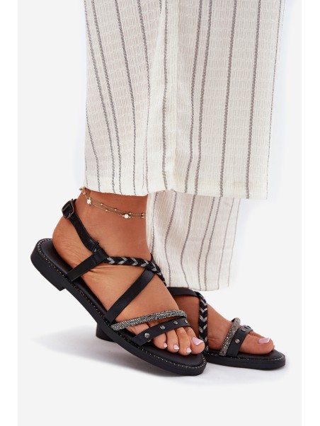 Flat Sandals With Decorative Straps Vinceza 17379 Black