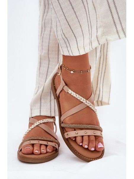 Flat Sandals With Decorative Straps Vinceza 17379 Beige