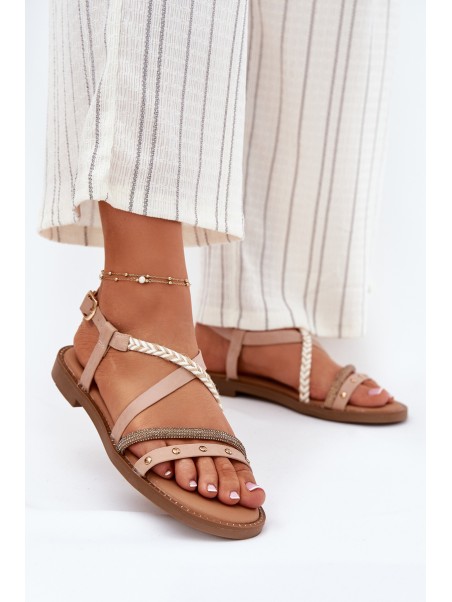 Flat Sandals With Decorative Straps Vinceza 17379 Beige