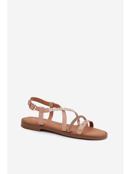 Flat Sandals With Decorative Straps Vinceza 17379 Beige