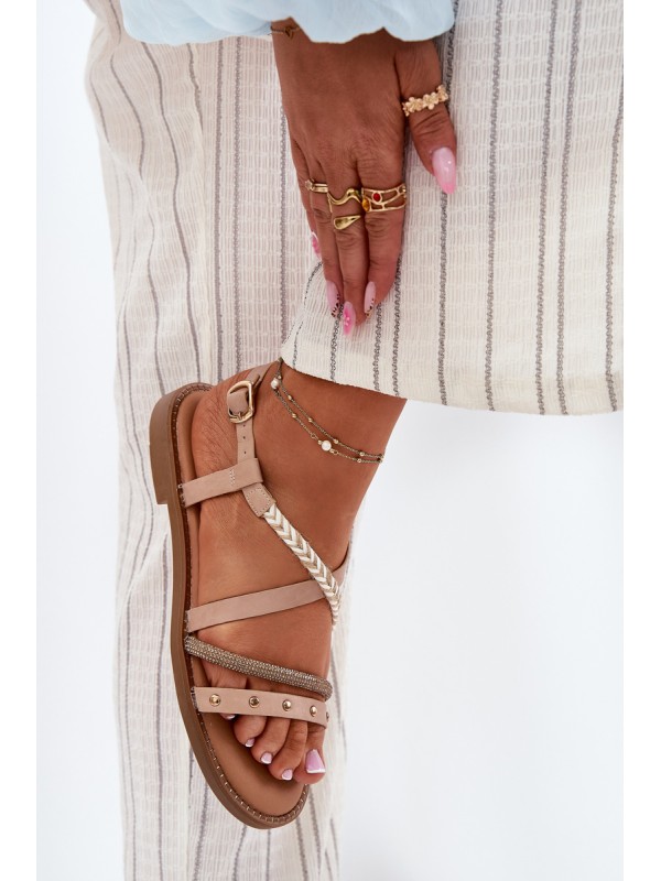 Flat Sandals With Decorative Straps Vinceza 17379 Beige