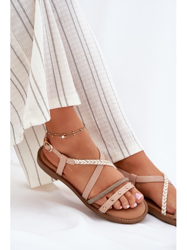 Flat Sandals With Decorative Straps Vinceza 17379 Beige