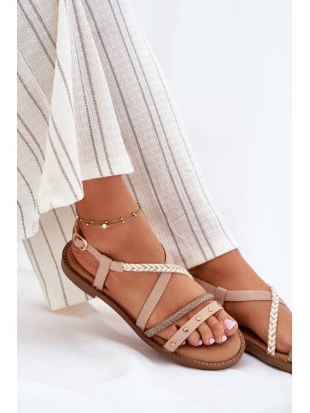Flat Sandals With Decorative Straps Vinceza 17379 Beige