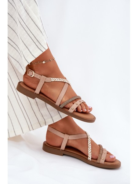 Flat Sandals With Decorative Straps Vinceza 17379 Beige