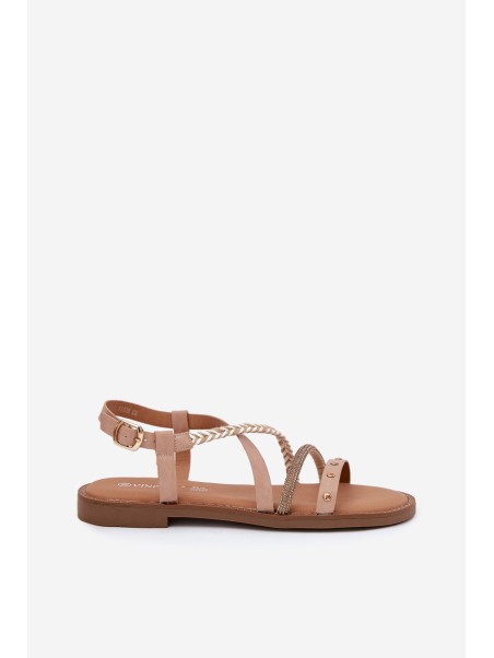 Flat Sandals With Decorative Straps Vinceza 17379 Beige