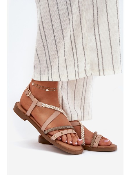 Flat Sandals With Decorative Straps Vinceza 17379 Beige