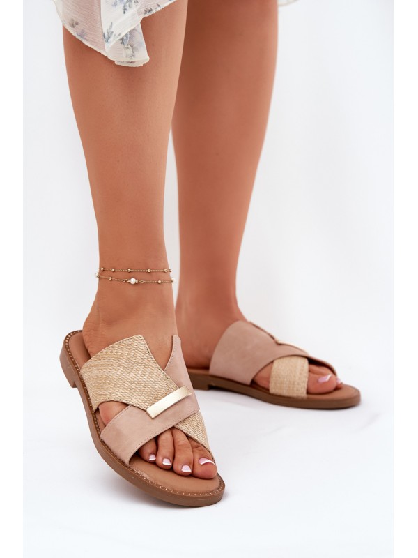 Womens Flat Sandals With Decorative Detail Vinceza 17385 Beige 2