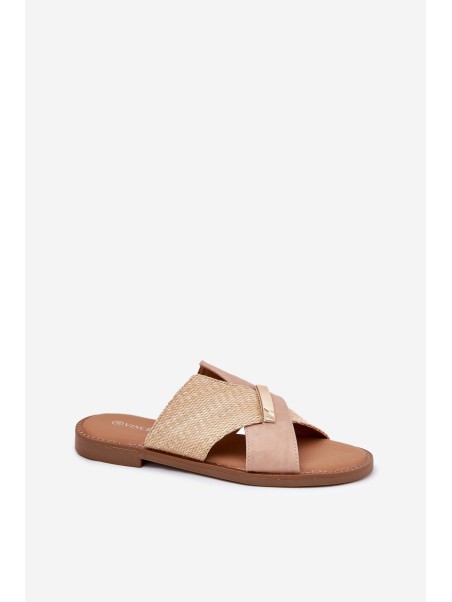 Womens Flat Sandals With Decorative Detail Vinceza 17385 Beige
