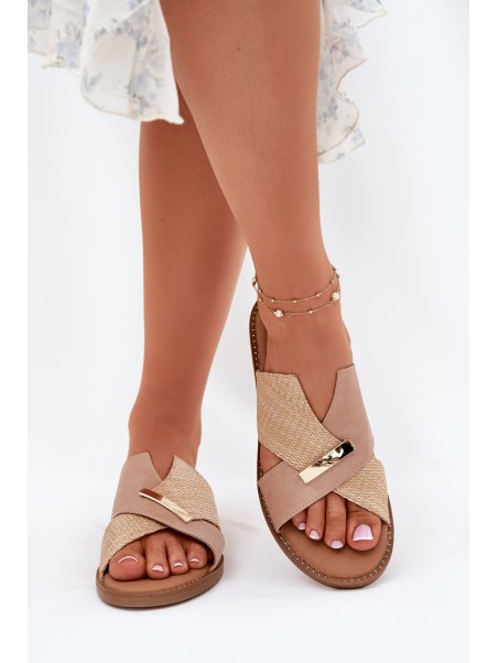 Womens Flat Sandals With Decorative Detail Vinceza 17385 Beige