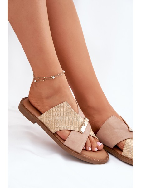 Womens Flat Sandals With Decorative Detail Vinceza 17385 Beige