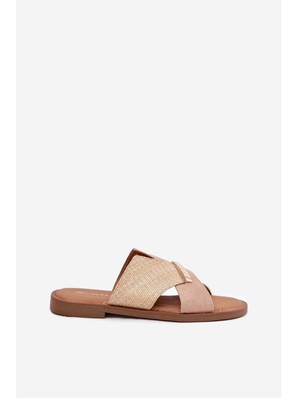 Womens Flat Sandals With Decorative Detail Vinceza 17385 Beige