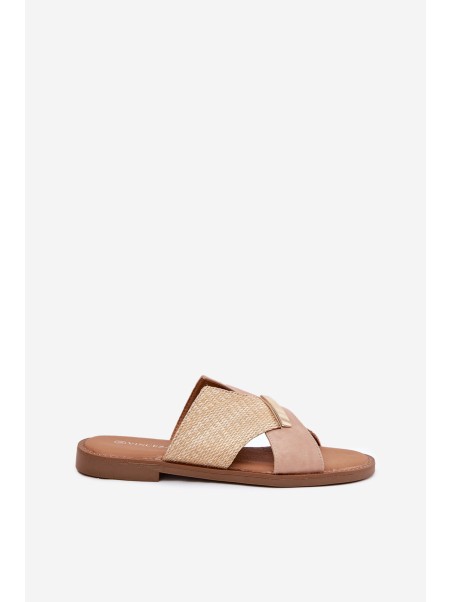 Womens Flat Sandals With Decorative Detail Vinceza 17385 Beige