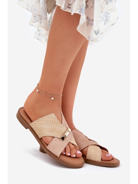 Womens Flat Sandals With Decorative Detail Vinceza 17385 Beige