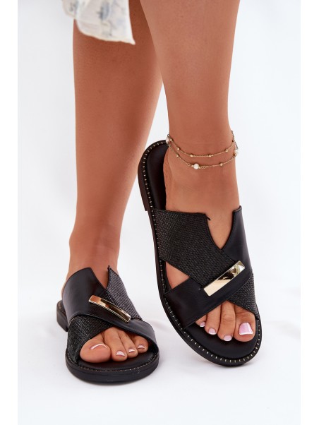 Women Flat Sandals With Decorative Detail Vinceza 17385 Black