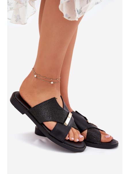 Women Flat Sandals With Decorative Detail Vinceza 17385 Black