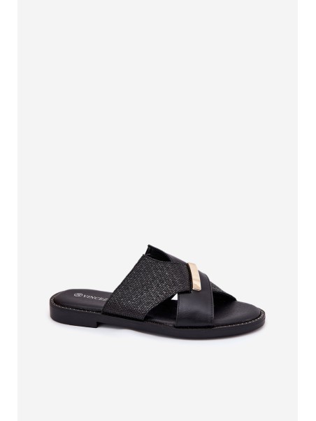 Women Flat Sandals With Decorative Detail Vinceza 17385 Black