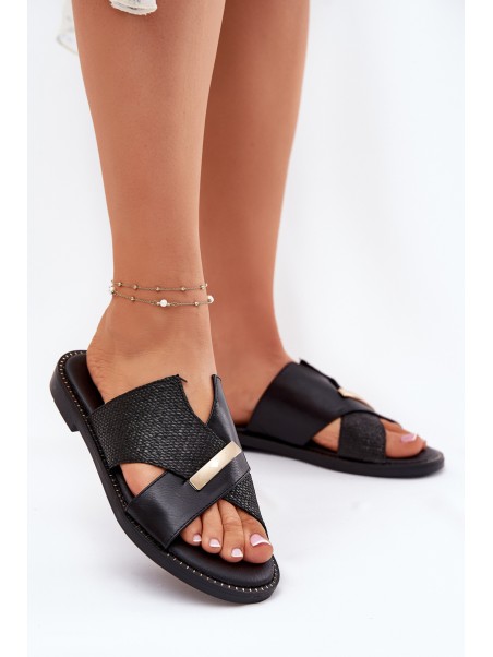 Women Flat Sandals With Decorative Detail Vinceza 17385 Black