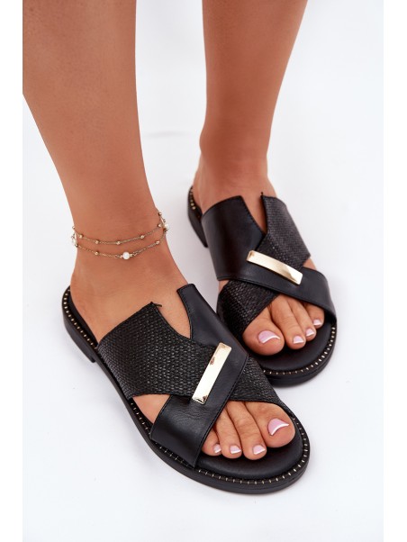 Women Flat Sandals With Decorative Detail Vinceza 17385 Black