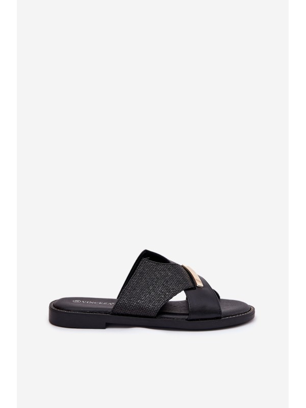 Women Flat Sandals With Decorative Detail Vinceza 17385 Black