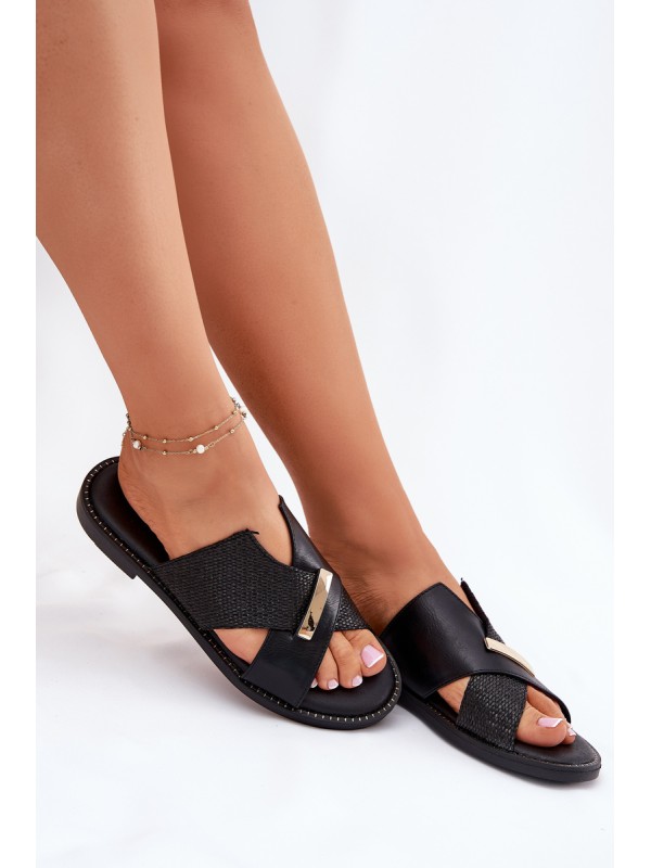 Women Flat Sandals With Decorative Detail Vinceza 17385 Black