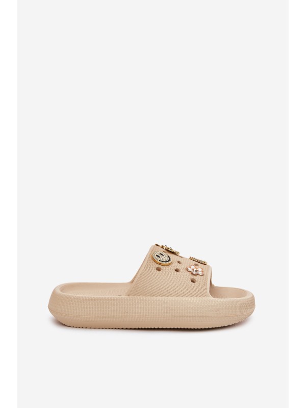 Women's Foam Slippers With Embellishments Beige Vinceza 76055