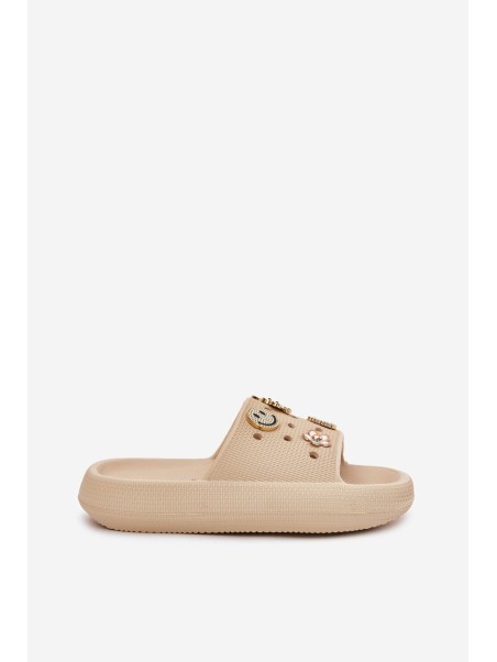 Women's Foam Slippers With Embellishments Beige Vinceza 76055