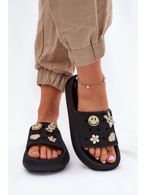 Ladies Foam Slippers With Pins Black Vinceza 76055 2