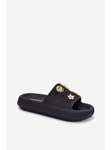 Ladies Foam Slippers With Pins Black Vinceza 76055