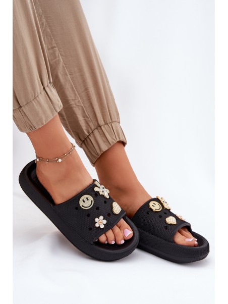 Ladies Foam Slippers With Pins Black Vinceza 76055