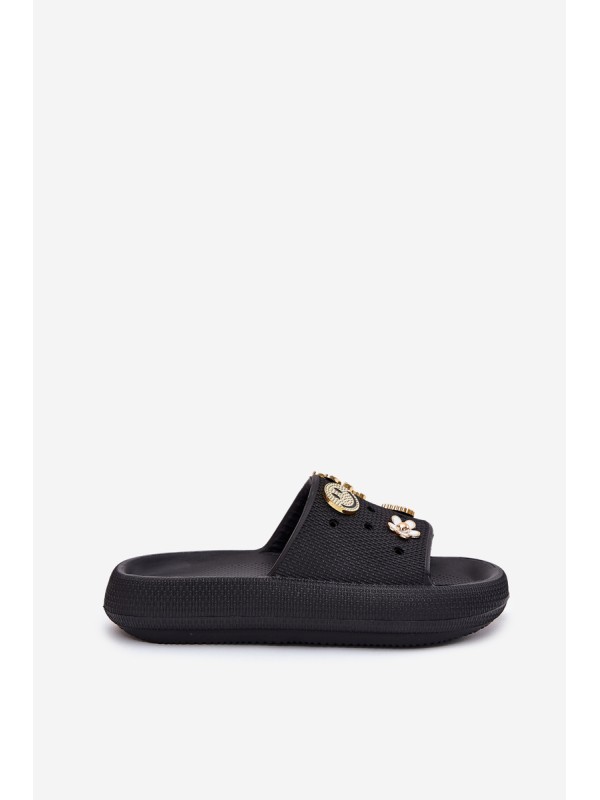 Ladies Foam Slippers With Pins Black Vinceza 76055
