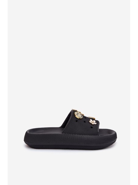 Ladies Foam Slippers With Pins Black Vinceza 76055