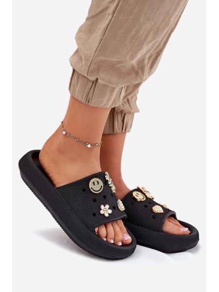 Ladies Foam Slippers With Pins Black Vinceza 76055